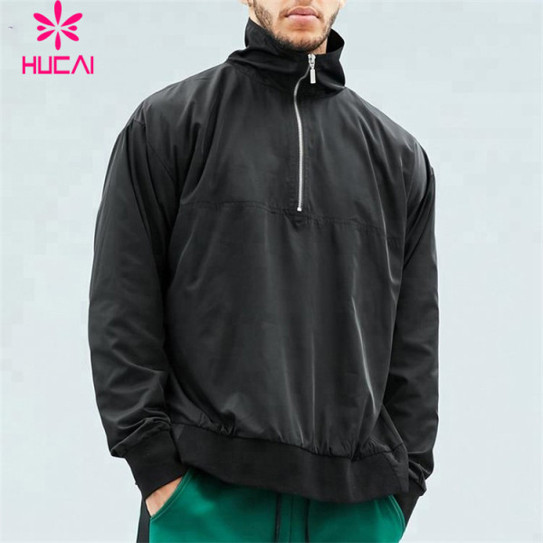 Custom Manufacture Turtleneck Half-Zip Black Pullover Hoodies Activewear Supplier