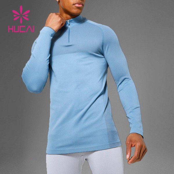 Custom Reflective Zipper Design Long Sleeve Mens Running High Neck T Shirts Supplier