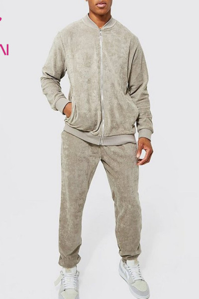 OEM Custom Logo Stretch Jogging Warm Corduroy Fabric Tracksuits Gym Suit Men