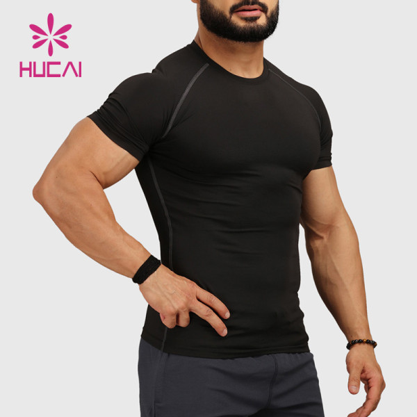ODM Custom Running Black T Shirts Mens Full Length Fitness Apparel Suppliers