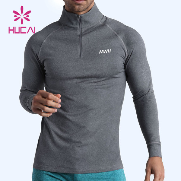 Custom Mens Long Sleeve Slim 1/4  Zipper Private Label T Shirts Supplier