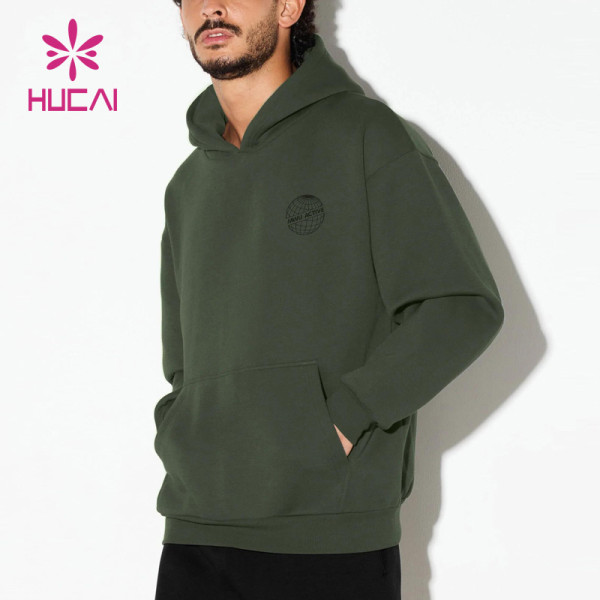 HUCAI Custom Logo Army Green Soft Cotton Men Hoodie China Manufacturer
