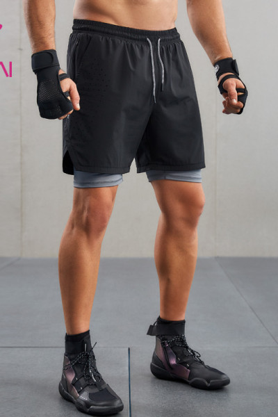 HUCAI Custom Sports 2 In 1 Shorts Double Laser Cutting Invisible Zipper Design