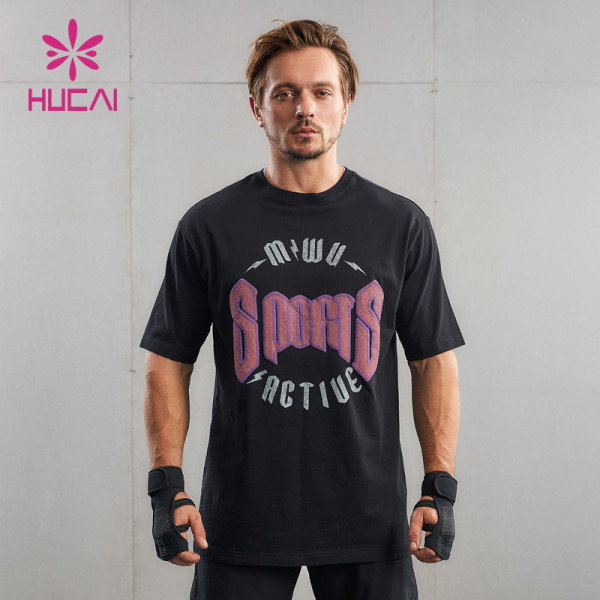 HUCAI Private Label Sports Washed Shirts Puff Screen Printing Tee Manufacturer