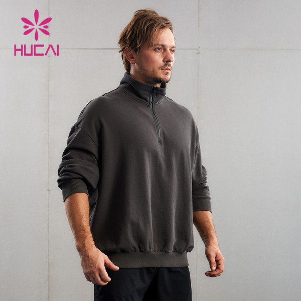 HUCAI Custom Gym Washed Hoodies 1/4 Zipper Half Design Screen Printing Factory