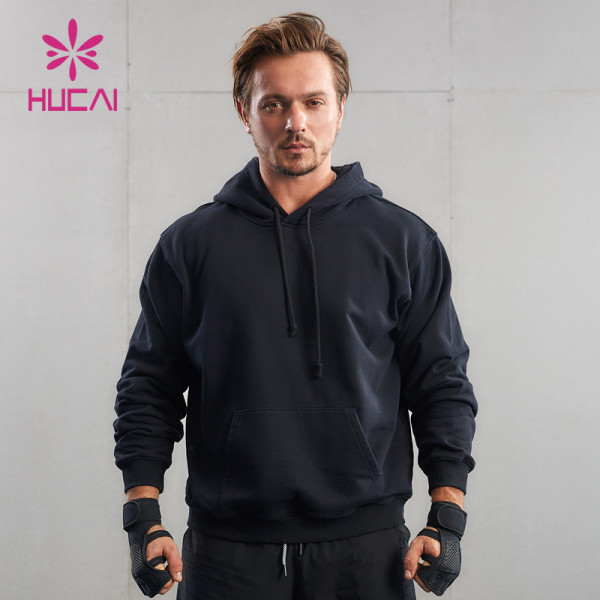 HUCAI Custom Gym 100% Cotton Washed Hoodies Screen Printing Gymwear For Men