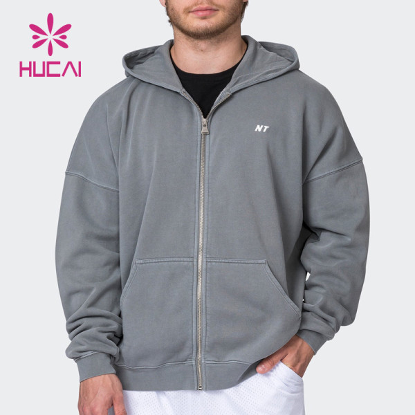 HUCAI Luxurious Logo Grey Street Wear Washed Fabric Men Jacket China Manufacturer