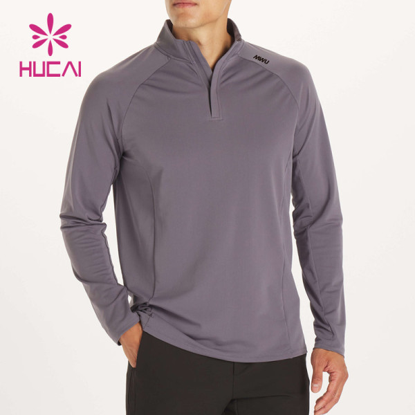 HUCAI ODM Sports Long-sleeved 1/4 Zipper "V" Neck Quick Dry T Shirts Private Brand