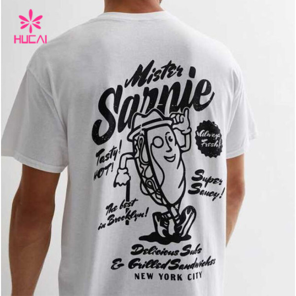 HUCAI Private Label Sportswear Gym Loose T-shirts Oversized Screen Printed Cotton Tee