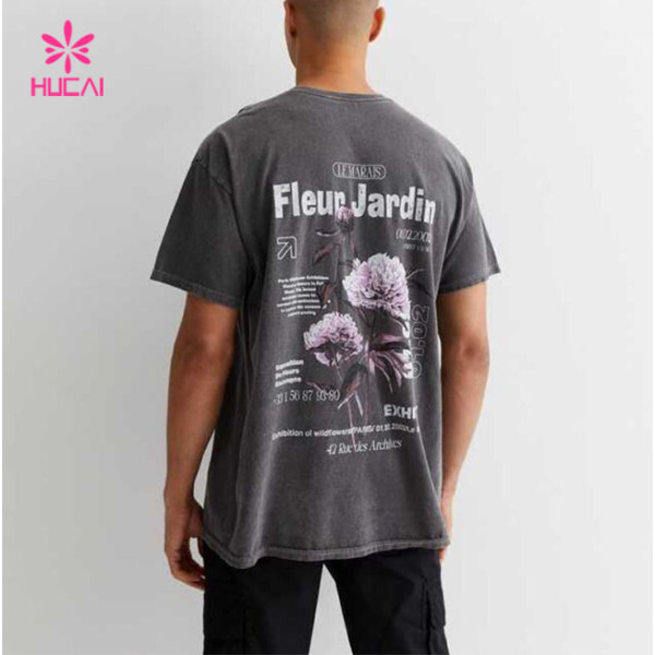 HUCAI OEM ODM Private Label Gym T-shirts Oversized Screen Printed Cotton Tee