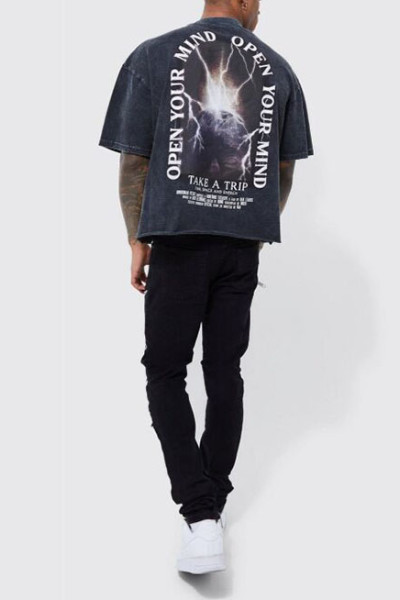 HUCAI Gym Sport T-shirts Oversized Screen Printed Fit Cotton Tee