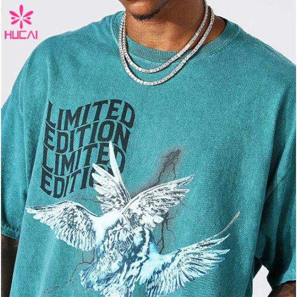 HUCAI Customized Sport T-shirts Oversized Screen Printed Fit Cotton Tee