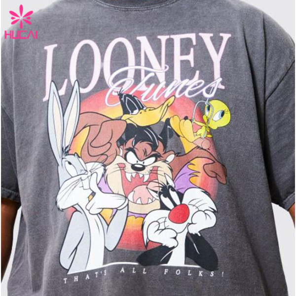 HUCAI Customized Sport T-shirts Oversized Screen Printed Fit Cotton Tee