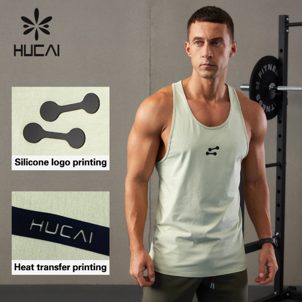HUCAI Gym Tank Top Silicone 3D Logo Anti Bacterial Fabric Vest Factory