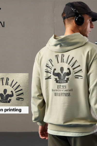 HUCAI ODM Fitness Hoodies Print Sorona Fabric Custom Mens Gymwear Manufacturer