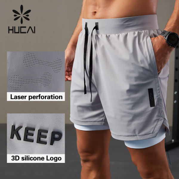 HUCAI OEM Mens 2 in 1 Shorts Custom Waistband Laser Cut Gymwear Supplier