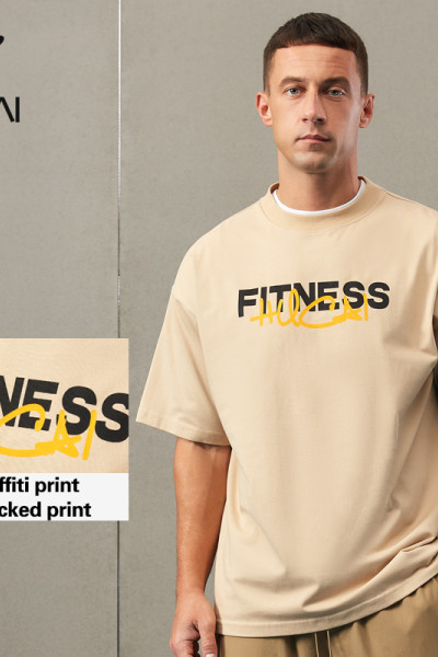 HUCAI Fitness Shirts Sorona Anti-wrinkle Fabric Flocked Print Gym Top Factory