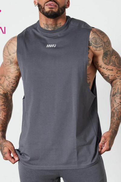 HUCAI OEM Gym Tank Tops loose fit cut off acid washed Fabric Activewear Manufacturer