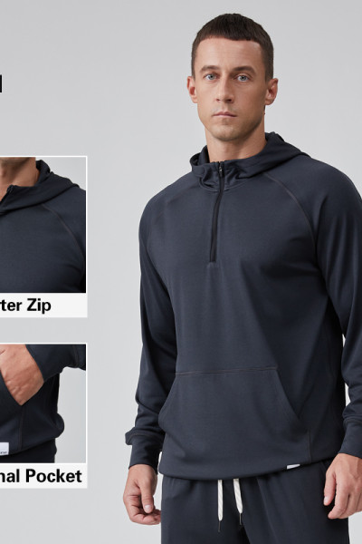 HUCAI OEM Men's Hoodies Suarter Zipper Pocket Light Weight Custom Sports Hoodies Manufacturer