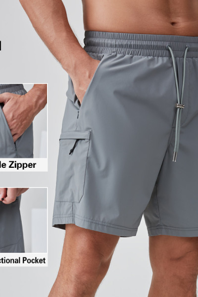 HUCAI OEM Men's Gym Shorts Polyester Spandex Invisible Zipper Pocket Athletic Wear Manufacturer