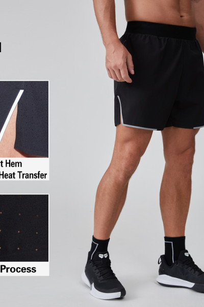 HUCAI OEM Men's Shorts Polyester Spandex Split Hem Reflective Heat Transfer Active Gym Wear Manufacturer