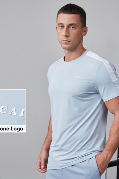 HUCAI OEM Fitness T Shirt Patchwork Contrast Color Silicone Heat Transfer Quick-dry Sportswear Manufacturer