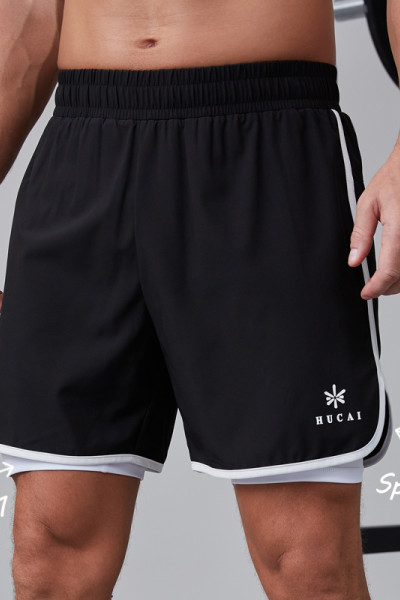 HUCAI Activewear Manufacturer|Custom Gym Shorts Nylon Spandex Split Hem 2 in 1 Workout Sportswear