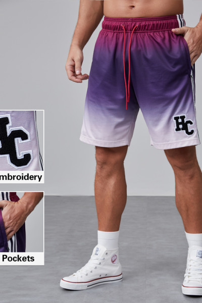 HUCAI Activewear Manufacturer| Custom Gym Shorts Zipper Pocket Tech Gradient Ramp DTG Printing