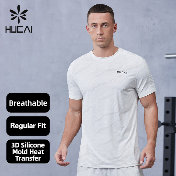 Mens Workout Shirts 3D Printed Logo Cool Material Tops For Fitness|Hucai Activewear Manufacturer