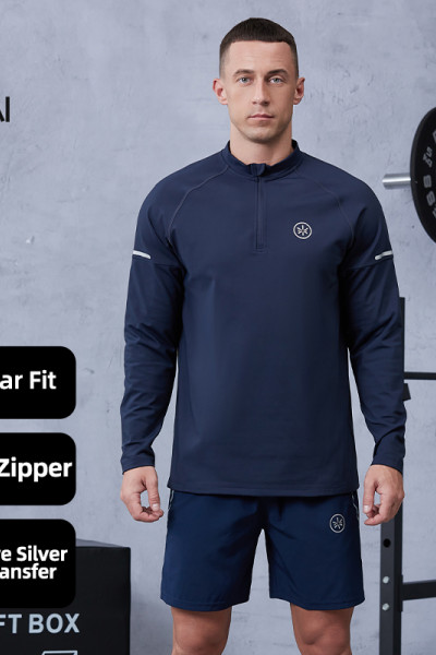 Custom Quarter Zip Long Sleeve Gym Shirt for Men|Hucai Activewear Manufacturer