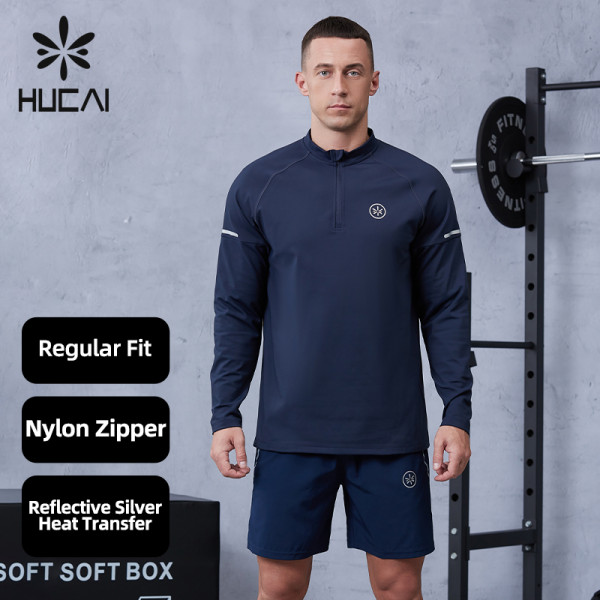 Custom Quarter Zip Long Sleeve Gym Shirt for Men|Hucai Activewear Manufacturer