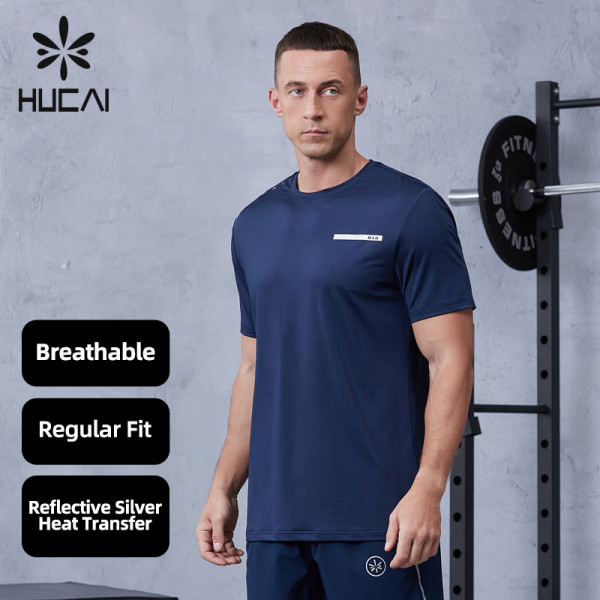Mens Fitness T Shirts Lightweight Breathable Reflective logo |Hucai Activewear Manufacturer