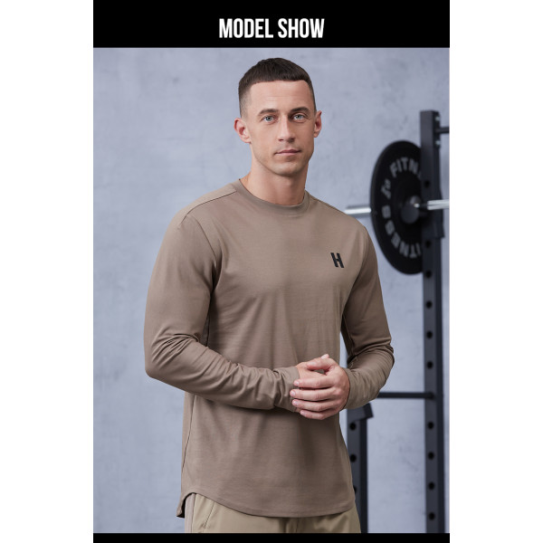High quality 60 combed pure Australian cotton Long Sleeve Gym Shirt |Hucai Activewear Manufacturer