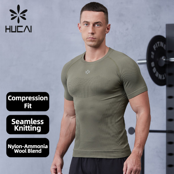 Nylon-Ammonia Wool Blend Compression Fit Fitness T-Shirt for Men|Hucai Activewear Manufacturer