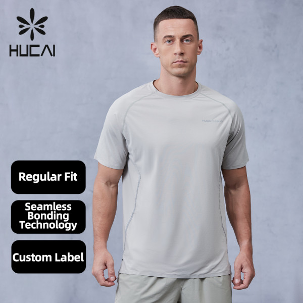 Men Running T Shirts Moisture-wicking Seamless Heat Seal Tech |Hucai Activewear Manufacturer