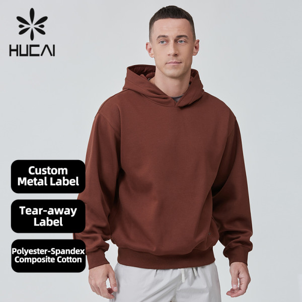 Custom High Quality Men Sports Hoodie Metal Label Tear-away Label |Hucai Activewear Manufacturer