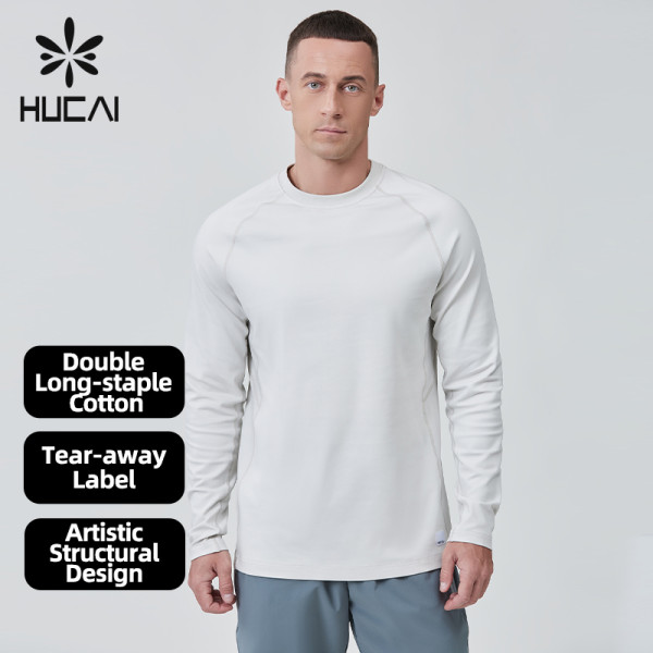 Custom Fitness Long Sleeve Double Long-staple Cotton Spandex |Hucai Activewear Manufacturer