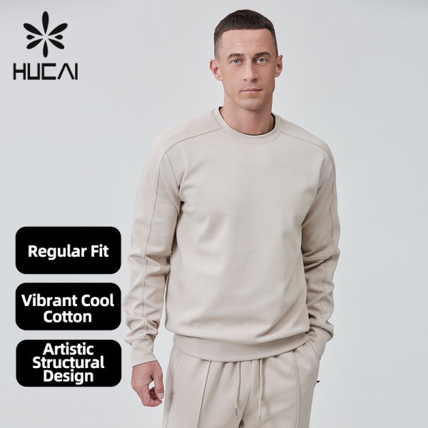 Custom Men Crew Neck Sweatshirt Cotton Polyester Spandex Regular Fit |Hucai Activewear Manufacturer