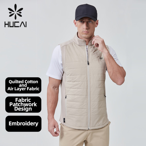 Custom Golf Vest Warm Stand Collar Embroidery Logo |Hucai Activewear Manufacturer