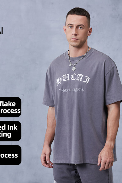 Custom Gym T Shirts  Oversized Heavyweight Acid Washed DGT Printing|Hucai Activewear Manufacturer