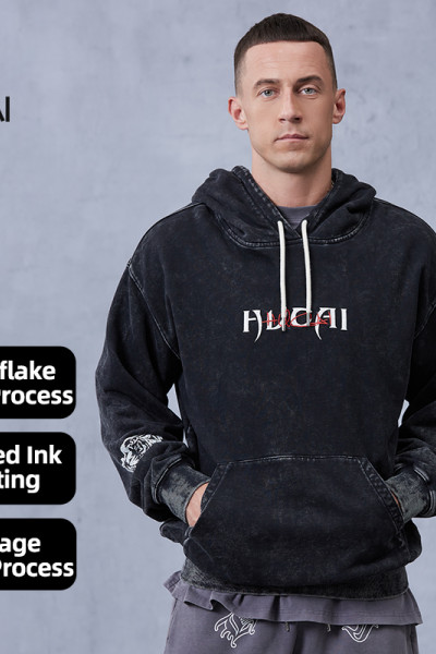 Custom Oversized Sports Gym Hoodies Vintage Snowflake Wash |Hucai Activewear Manufacturer