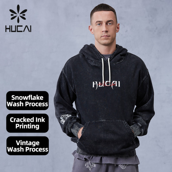 Custom Oversized Sports Gym Hoodies Vintage Snowflake Wash |Hucai Activewear Manufacturer
