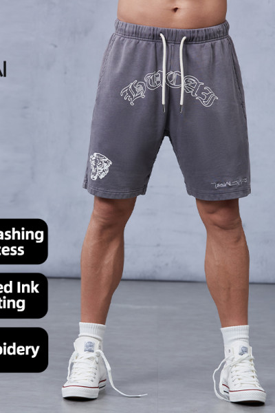 Custom Street Wear Shorts 100% Cotton Embroidery Salt Washing |Hucai Activewear Manufacturer
