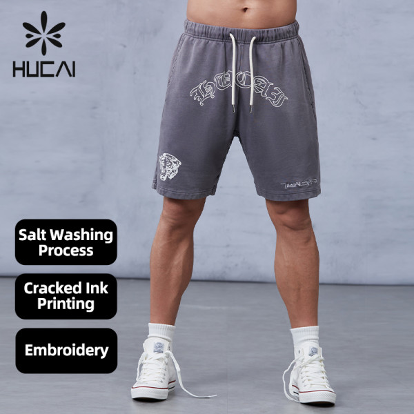 Custom Street Wear Shorts 100% Cotton Embroidery Salt Washing |Hucai Activewear Manufacturer