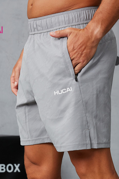 Custom Men's Gray Camo 4-Way Stretch Training Shorts | Performance Activewear Manufacturer