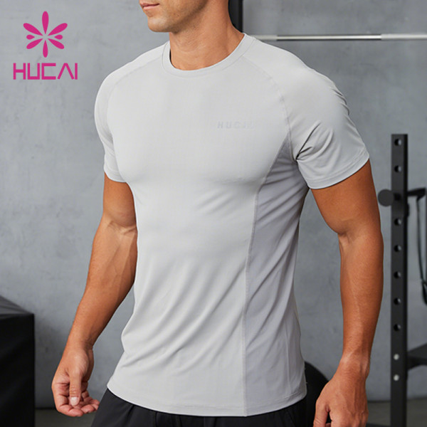 Custom Men's Gray Textured Panel Training T-Shirt | Slim Fit Performance Activewear Manufacturer