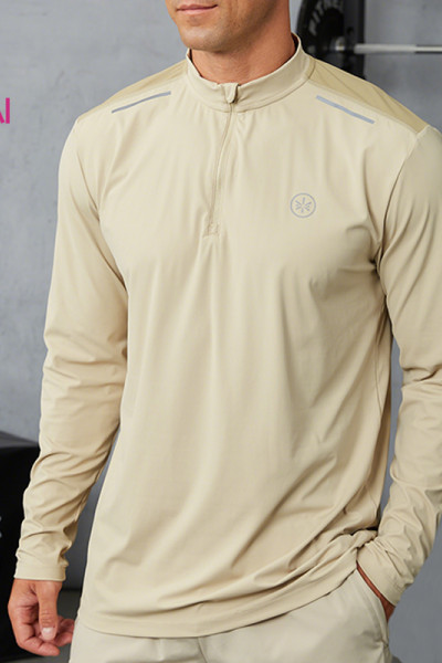 Custom Men's Mock Neck Long Sleeve Training Top | Contrast Mesh Breathable Sportswear Manufacturer