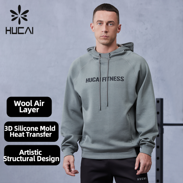 Custom Men's Pullover Fitness Hoodie Fleece Wool Air Layer Cotton |Hucai Activewear Manufacturer