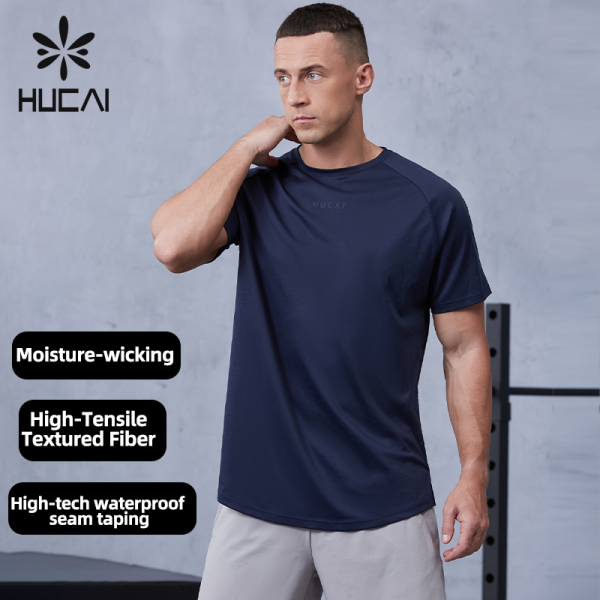 Mens Fitness Tee Quick-Dry Performance with Brand Logo Printing |Hucai Activewear Manufacturer