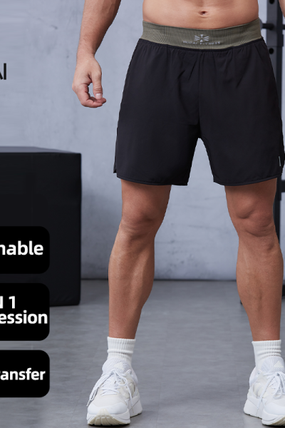 Custom logo Ribbed Waistband 2 in 1 Mens Athletic Training Shorts |Hucai Activewear Manufacturer